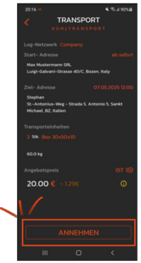 Transport annehmen